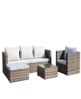 4-Pc Outdoor Rattan Sofa Set, Cushioned couch & coffee table (Gray)