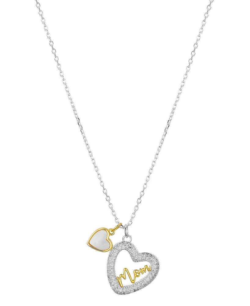 Unwritten Cubic Zirconia and Mother of Pearl Mom Open Heart Necklace