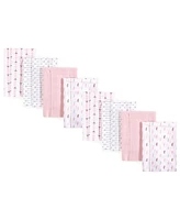 Hudson Baby Luvable Friends Girls Cotton Poly Flannel Burp Cloths 8-Pack, Girl Feathers, One Size