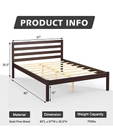 Twin Size Wood Platform Bed Frame with Headboard