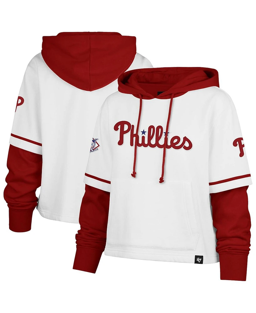 '47 Brand Women's White Philadelphia Phillies Trifecta Shortstop Cropped Pullover Hoodie