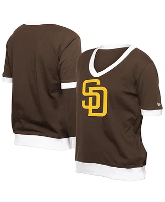 New Era Women's Brown San Diego Padres Game Day Rhinestone V-Neck T-Shirt