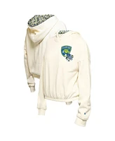 New Era Women's Cream Florida Panthers Glam Game Quarter-Zip Cropped Floral Hoodie Pullover Top