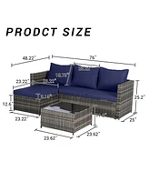 2-Piece Wicker Patio Set, L-Shaped, Ottoman, Lounger Table
