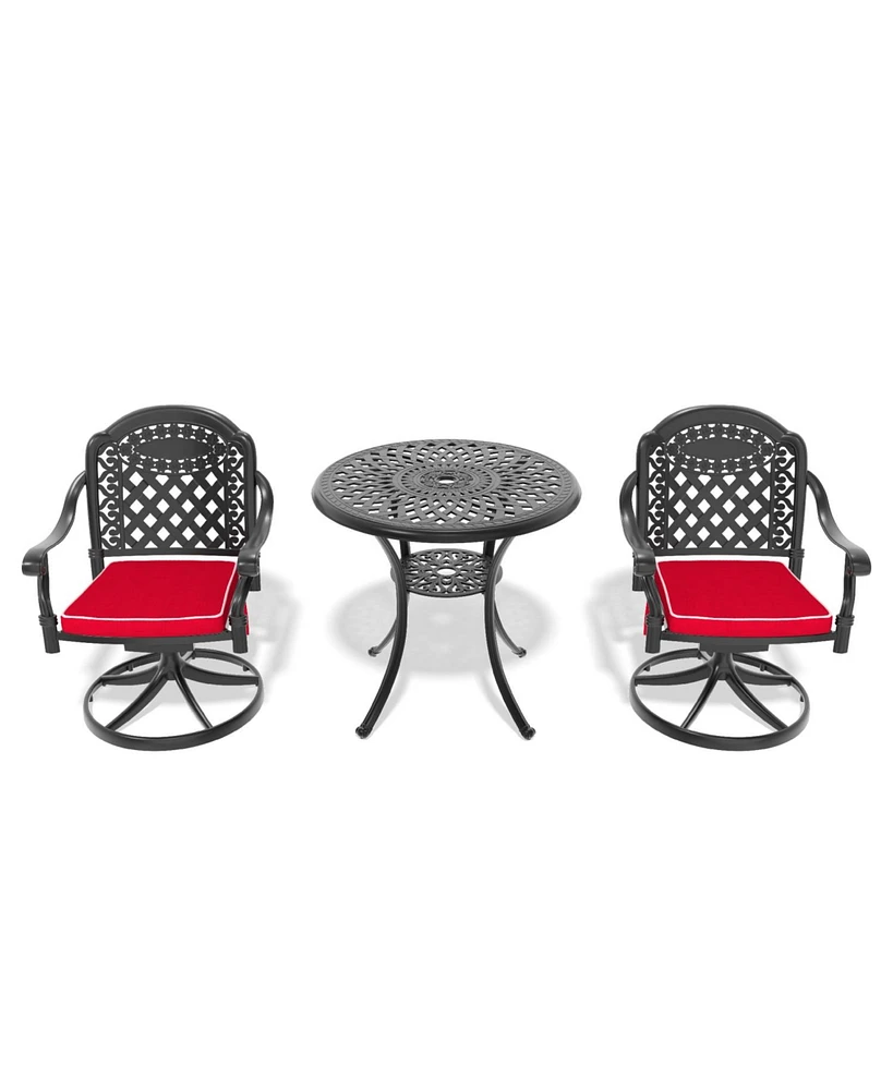 3pc Cast Aluminum Dining Set, 2 Swivel Chairs & 30" Table