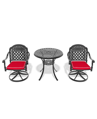 3pc Cast Aluminum Dining Set, 2 Swivel Chairs & 30" Table