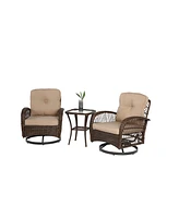 3-Piece Swivel Rocker Patio Set, Chairs, Cushions, Glass Table - Khaki