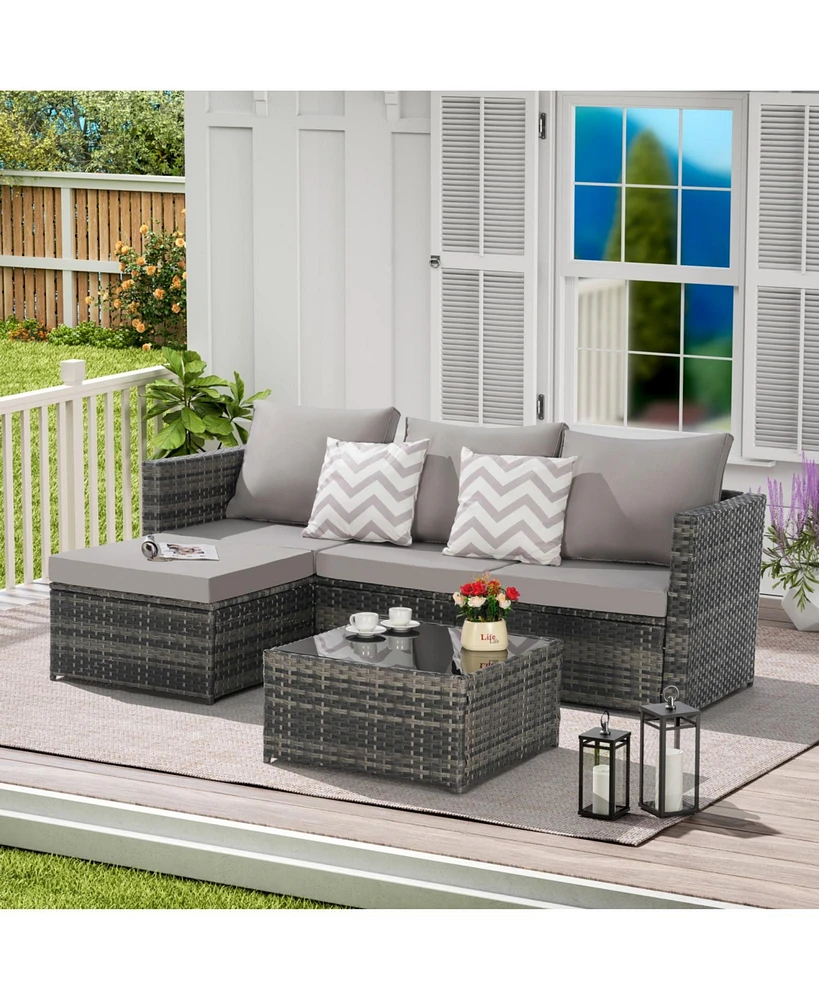 2-Piece Wicker Patio Set, L-Shaped, Ottoman, Lounger Table