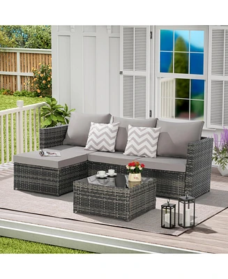 2-Piece Wicker Patio Set, L-Shaped, Ottoman, Lounger Table