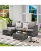 2-Piece Wicker Patio Set, L-Shaped, Ottoman, Lounger Table