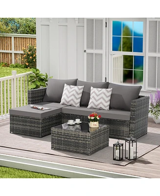 2-Piece Wicker Patio Set, L-Shaped, Ottoman, Lounger Table