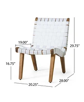 Outdoor Acacia Wood and Rope Weave 3 Piece Chat Set, White and Teak