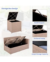6-Piece Outdoor Pe Rattan Wicker Sofa Set with Storage & Glass Table