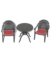 (Cushions In Random Colors) 3-Piece Set Of Cast Aluminum Patio Furniture