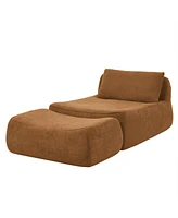 Large orange beanbag sofa with pillow & ottoman