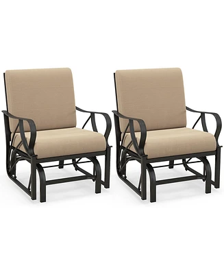 2PCS Patio Rocking Chair with Cushion Heavy-Duty Metal Frame Smooth Glider Outdoor