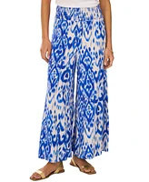 Vince Camuto Women's Ikat-Print Smocked-Waist Pull-On Wide-Leg Pants