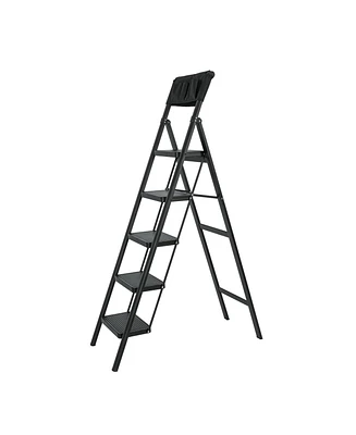 5 Step Ladder Steel Folding Step Stool Ladder with Tool Bag,330 lbs. Load Capacity
