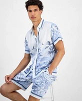 Guess Mens Short Sleeve Jungle Shirt Big Cat Shorts