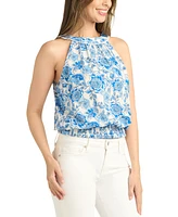 Bcx Juniors' Floral-Print Smocked-Hem Halter Top