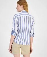 Tommy Hilfiger Women's Cotton Textured-Stripe Shirt