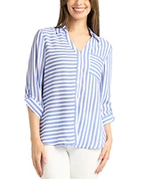 Bcx Juniors' Striped Button-Front 3/4-Sleeve Shirt