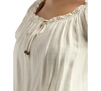 Bcx Juniors' Smocked-Hem Bubble-Sleeve Peasant Top