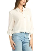 Bcx Juniors' Lace-Trim Button-Front 3/4-Sleeve Top