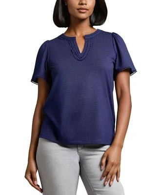 Jones New York Womens Drapey Split Neck Short Sleeve Top Xs Pxl