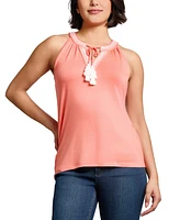 Jones New York Women's Embroidered Tassel-Tie Halter Top