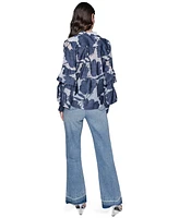 Karl Lagerfeld Paris Women's Floral-Printed Ruffle-Sleeve Top