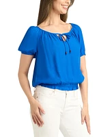 Bcx Juniors' Smocked-Hem Bubble-Sleeve Peasant Top