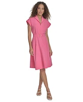 Calvin Klein Women's Belted Cap-Sleeve Commuter Dress
