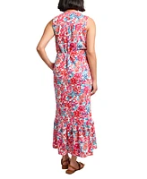 Jones New York Women's Printed Tie-Waist Tiered Maxi Dress