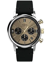 Timex Men's Analog Black Leather Strap Watch, 40mm