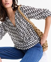 I.n.c. International Concepts Women's Printed Surplice Long-Sleeve Blouse, Exclusively at Macy's