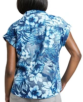 Jones New York Women's Printed Tie-Waist Cap-Sleeve Shirt
