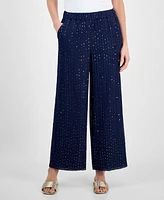 Jm Collection Women's High-Rise Wide-Leg Sequin Crinkle Pants, Exclusively at Macy's