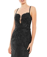 Mac Duggal Women's Embroidered Sleeveless Plunge Neck Trumpet Gown