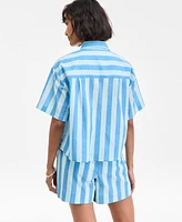 On 34th Women's Cotton Striped Short-Sleeve Shirt, Exclusively at Macy's