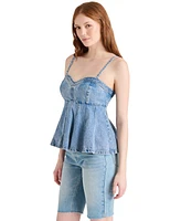 Steve Madden Women's Delta Sleeveless Denim Peplum Top