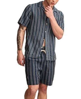 Lucky Brand Mens Regular Fit Stripe Button Down Camp Shirt Regular Fit Stripe 7 Drawstring Shorts