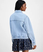 Celebrity Pink Juniors' Button-Down Denim Baggy Trucker Jacket
