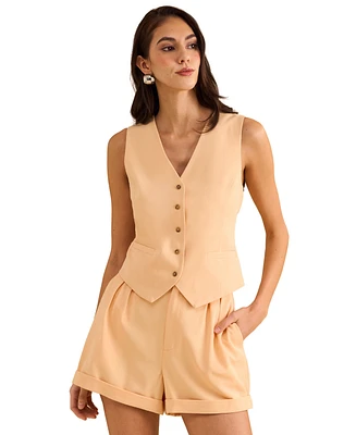 1.state Women's High Rise Roll-Cuff Pleated Shorts