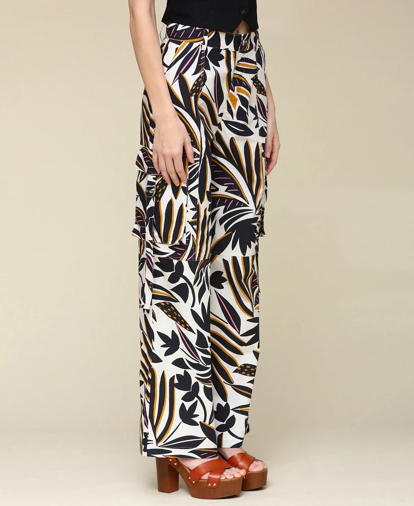 Avec Les Filles Women's Printed Linen-Blend Cargo Pants