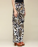Avec Les Filles Women's Printed Linen-Blend Cargo Pants