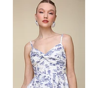 Avec Les Filles Women's Toile-Print Linen-Blend Tiered Fit & Flare Dress