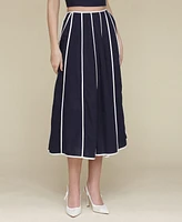 Avec Les Filles Women's Contrast-Trim Linen-Blend Midi Skirt