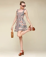 Avec Les Filles Women's Printed Linen-Blend Bow-Strap Mini Dress