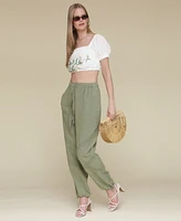 Avec Les Filles Women's Crochet-Trim Soft Utility Jogger Pants
